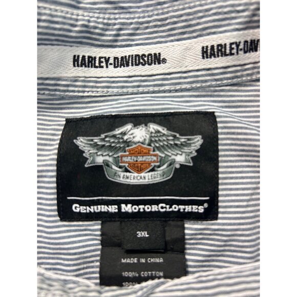 Harley-Davidson Mens Striped Button-Up Motorcycle Shirt 3XL Racing Patches - Picture 5 of 6